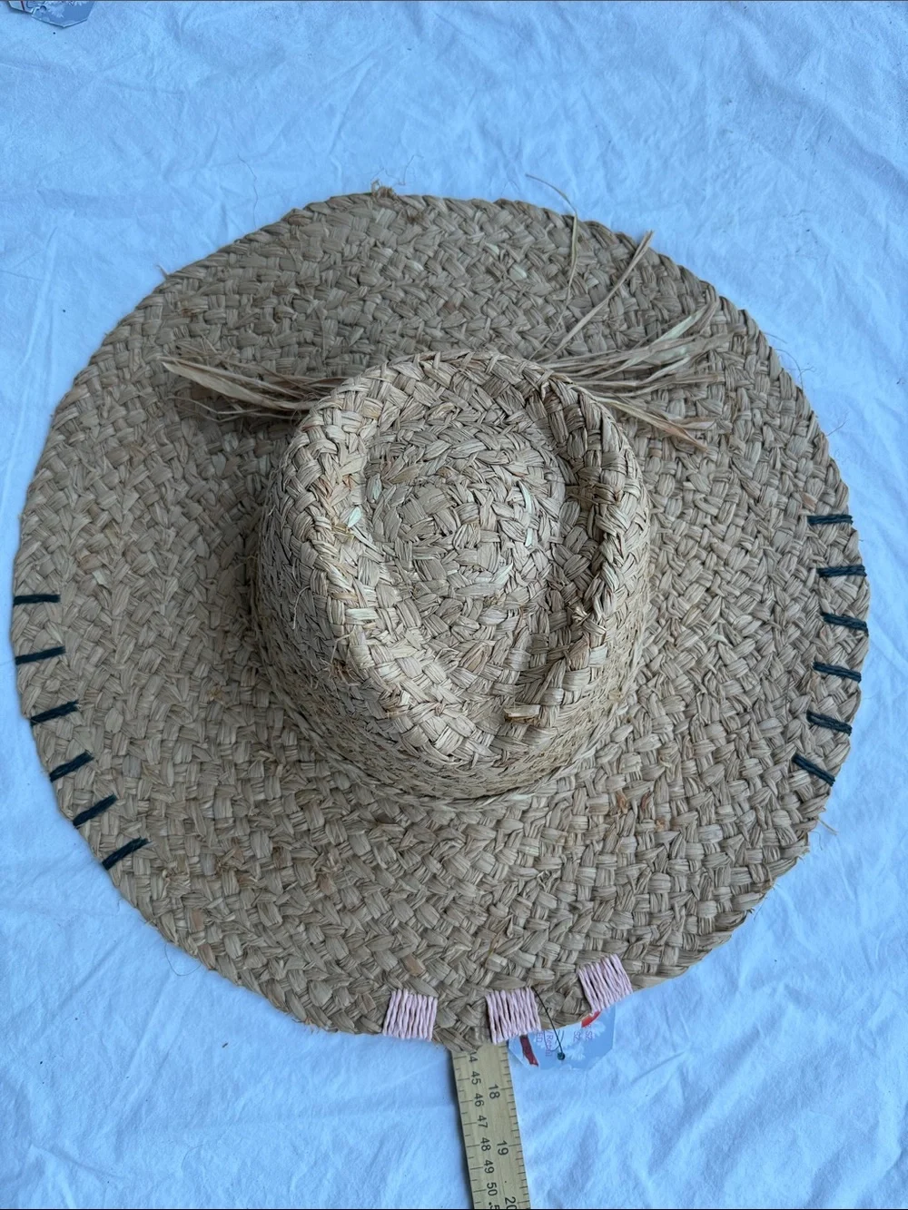NWT Sun Hat Brown Tan Straw 100% paper hand Stitched details OS rancher floppy